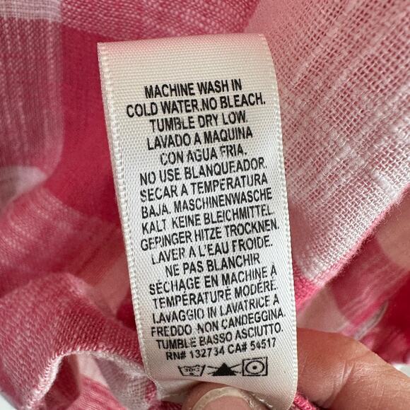 Cloth & Stone Linen Blend Picnic Gingham Plaid Shirt Button Back Pink White S - Picture 11 of 11